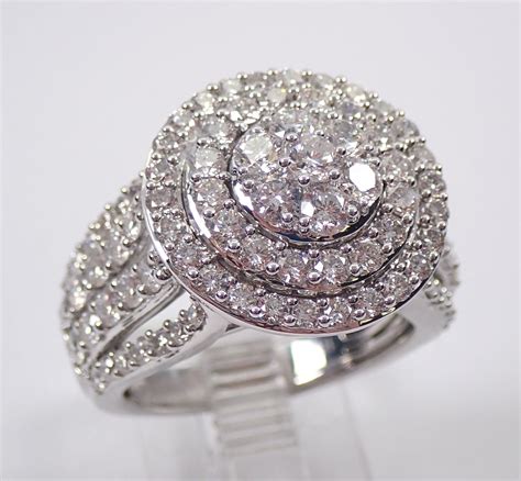 14K White Gold 3.00 ct Diamond Engagement Ring Cluster Cocktail Size 7 FREE Sizing