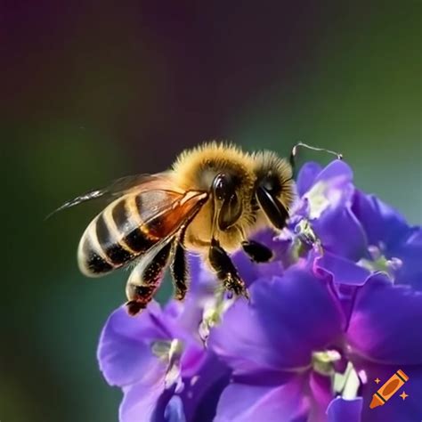 Honey bee on larkspur on Craiyon