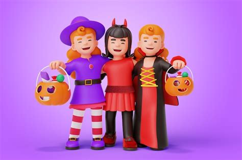 Premium PSD | Kids in halloween 3d illustration