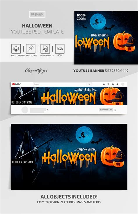 Blue Dark Halloween Youtube Premium Social Media Template PSD | by Elegantflyer