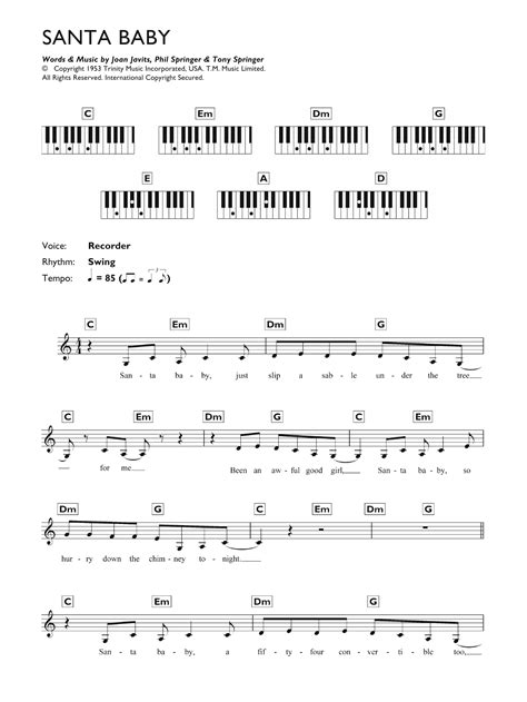 Santa Baby by Eartha Kitt Sheet Music for Piano Chords/Lyrics at Sheet ...