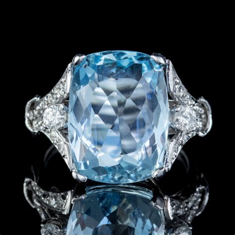 Vintage Aquamarine Diamond Ring Platinum 8ct Briolette Cut Aqua