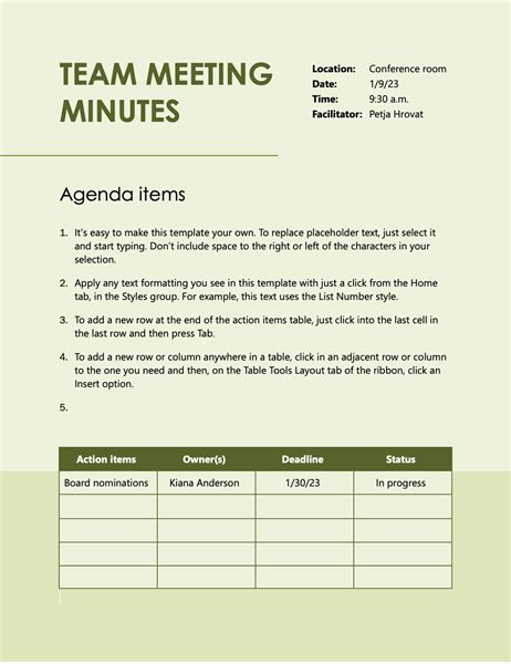 Team meeting minutes