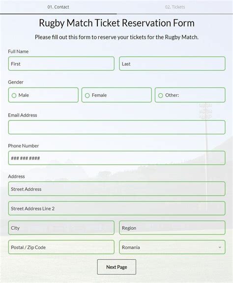 Free Rugby Match Ticket Reservation Form Template