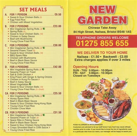 Menu at New Garden Chinese Takeaway restaurant, Bristol