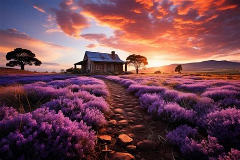 Premium AI Image | Nature inspired Scenes themed graphic Develop a tranquil lavender farm