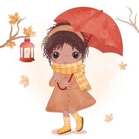 Autumn Series Little Girl Illustration, Autumn Season, Autumn Clipart ...