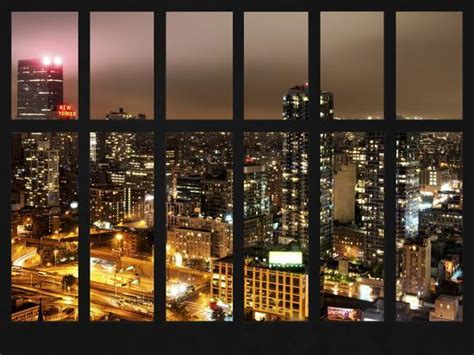 'Window View - Cityscape of City with New Yorker Hotel by Foggy Night - Manhattan - New York ...