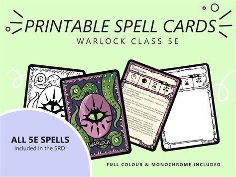 All 5E Spells Warlock Spell Cards Dnd 5e Full Colour Printable - Etsy UK