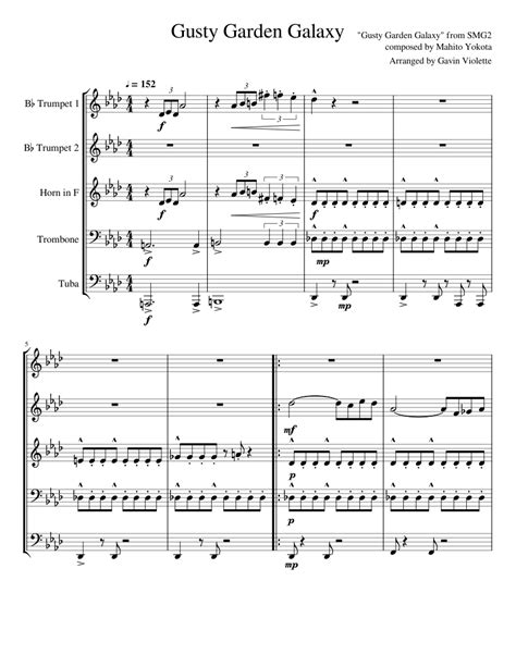 Gusty Garden Galaxy Brass Quintet (Super Mario Galaxy) Sheet music for ...