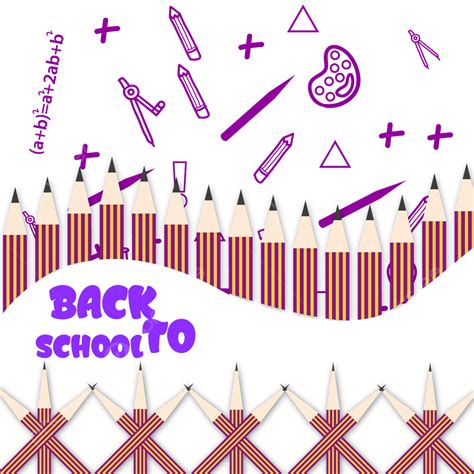 Welcome Back Vector Art PNG, Welcome Back To School With Elements Purple Background, Supplies ...