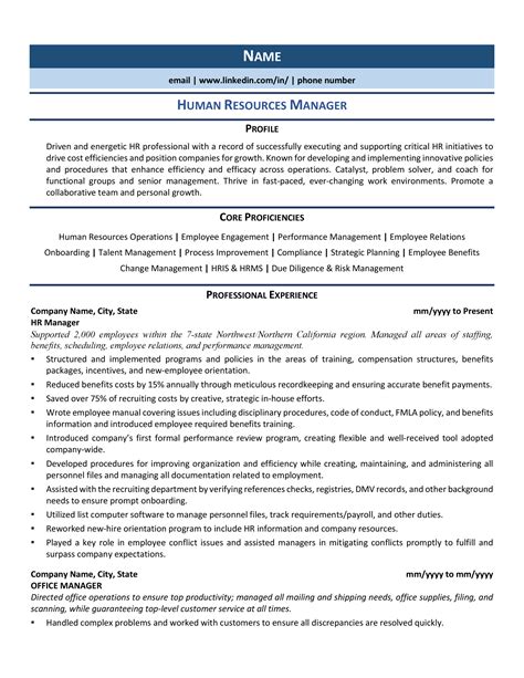 Human Resources Resume Template Free Web Hr Manager Resume Examples And Template For 2023 ...