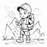Premium Vector  Coloring Page Outline Of A Boy hiking In the Mountains sketch template