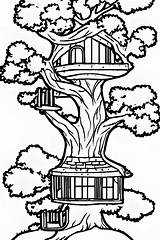 Tree House Coloring Page Black And White · Creative Fabrica sketch template