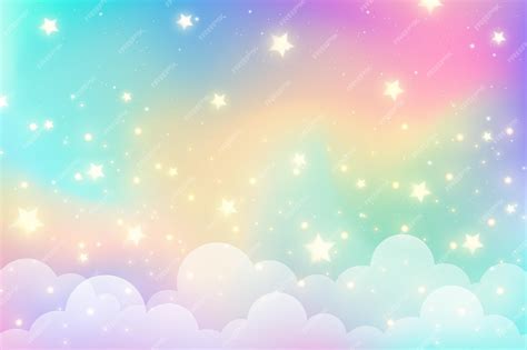 Fondo de unicornio arcoiris con nubes y estrellas cielo de color pastel paisaje mágico | Vector ...