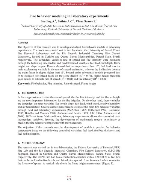 (PDF) Fire behavior modeling in laboratory experiments