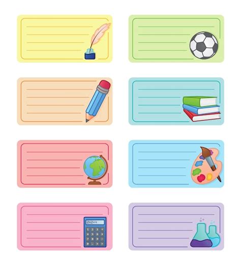 Premium Vector | Notebook labels. Icons of school subjects. Colorful vector design.