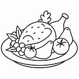 Coloring Page roasted chicken On A Plate With Tomatos  Premium AI sketch template
