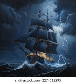 Oil Paintingsailing Old Ship Storm Sea Stock Illustration 2274512295 ...