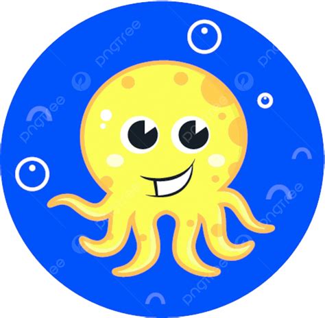 Yellow Cartoon Octopus In Sea Water Nature Isolated Clip Art Vector ...