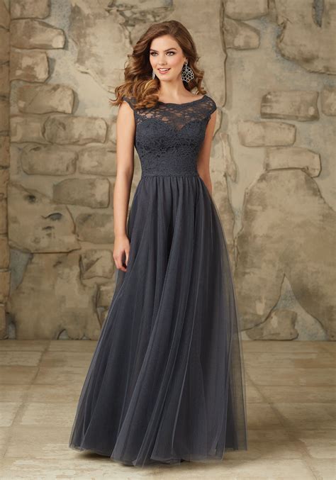 Long and Elegant Lace and Tulle Bridesmaid Dress | Morilee | Lace bridesmaid dresses, Mori lee ...