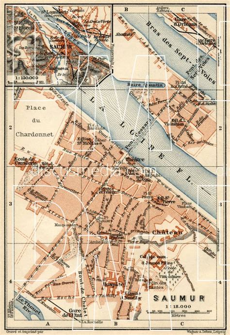 Old map of Saumur in 1913. Buy vintage map replica poster print or download picture