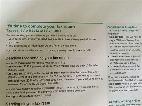 HMRC Self Assessment – Notice to complete a tax return