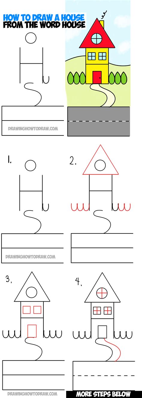 How to Draw a Cartoon House from the word HOUSE : an Easy Word Cartoon ...