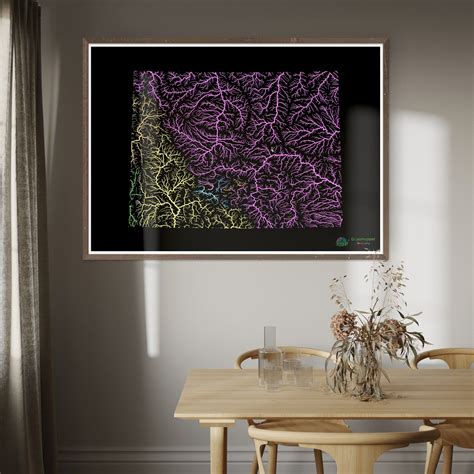 Wyoming - River basin map, pastel on black - Fine Art Print ...