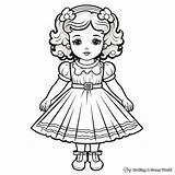 A Little Girl With Doll Coloring Page Of Playing sketch template