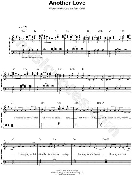 Tom Odell "Another Love" Sheet Music (Easy Piano) in E Minor (transposable) - Download & Print ...