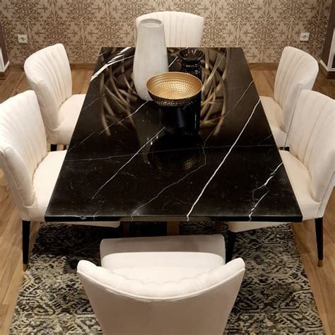 Black Marble Dining Table - Amardeep Interior