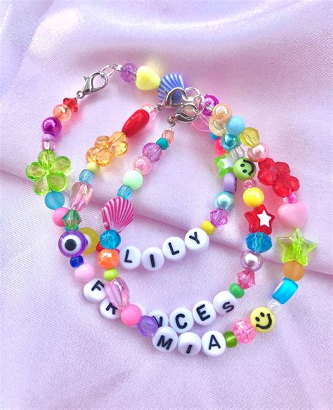 Name Bead Bracelet Rainbow mixed bead cute bracelet 90s | Etsy