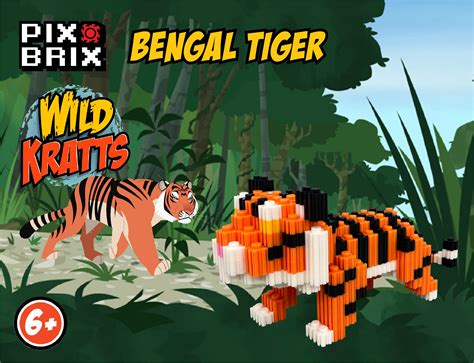 Pix Brix Wild Kratts Pixel Art Kit Bengal Tiger, 450 Pieces Patented Slide Stack Pixel Puzzle ...