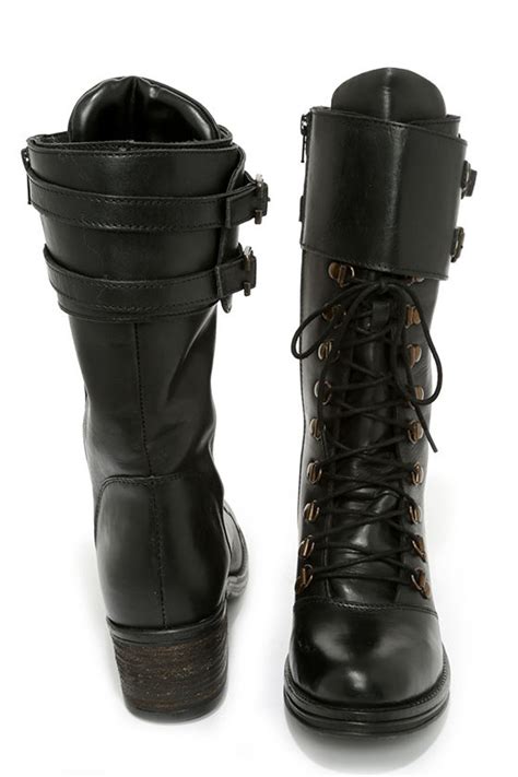 Cute Black Boots - Mid-Calf Boots - Combat Boots - $129.00