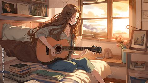 Anime Girl Playing Guitar