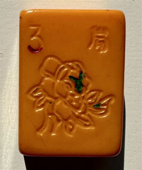 VINTAGE MAHJONG #3 Floral Tile Chinese Bakelite 1 1/4" tall 7/8" wide 1/2" thick $8.00 - PicClick