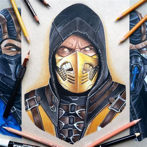 Nice color pencil fan art drawing of Scorpion from Mortal Kombat game ...