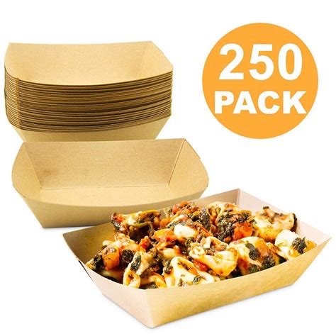 [250 Pack] 2 lb Heavy Duty Disposable Kraft Brown Paper Food Trays Grease Resistant Fast Food ...