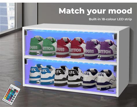 Stacked LED Shoes Storage Cabinet Sneaker Display Case Stackable Rack ...