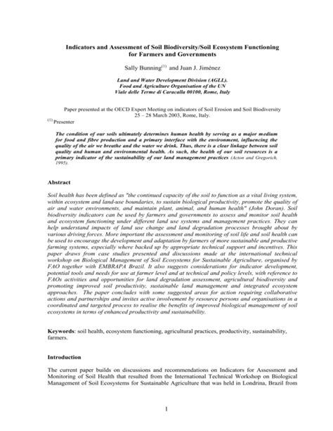 Indicators and Assessment of Soil Biodiversity/Soil Ecosystem