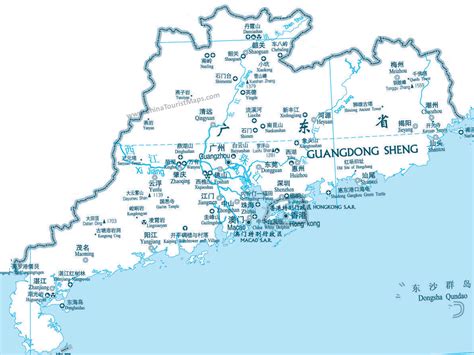 Map of Guangdong Tourist Attractions, Guangdong Sites Location