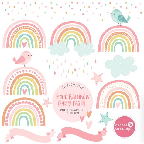 Boho Rainbow Pastel Colors Clipart Set, Cute Boho Rainbow, Pastel ...