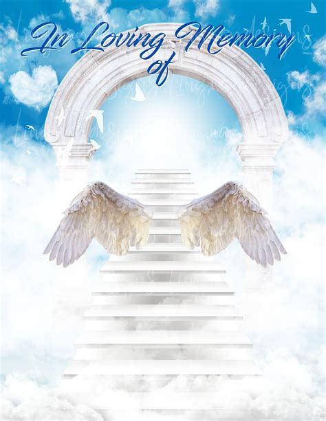 Sky in loving memory of angel wings memorial png add photo rest in peace template for funeral ...