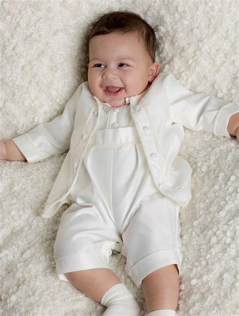 Baby boys ivory christening romper suit, boys christening outfit ...