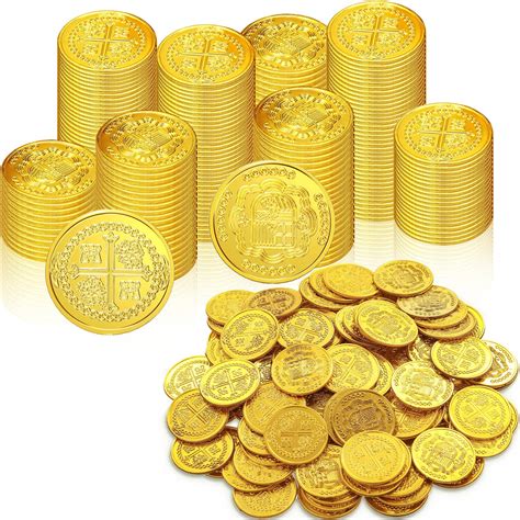 Buy 300 Pieces Plastic Pirate Gold Coins Toys Set Treasure Hunt Coins ...