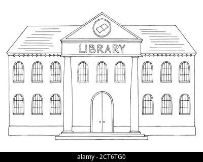 Library building exterior graphic black white sketch illustration vector Stock Vector Image ...