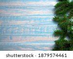 Photo of Rustic Christmas border on blue textured wood | Free christmas images
