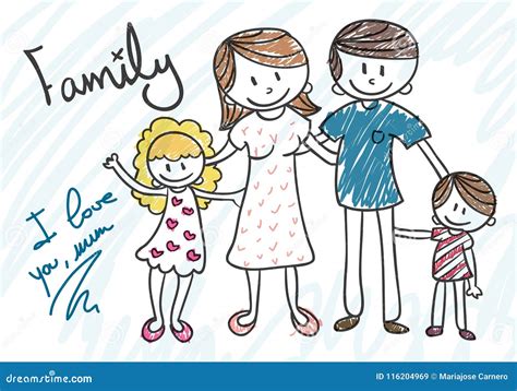 Cartoon draw of family stock vector. Illustration of brother - 116204969