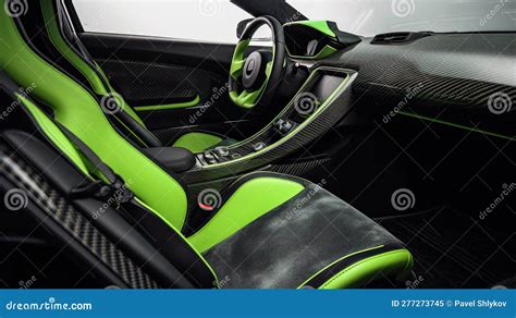 Modern Green Supercar Interior with the Leather Panel, Sport Seats ...